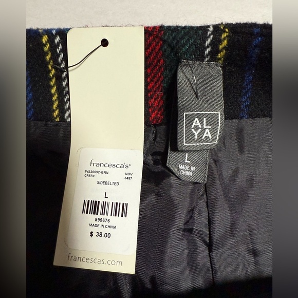 ALYA Multicolored Tartan Plaid Faux Wrap Mini Skirt Size Large Preppy NWT - Picture 5 of 5